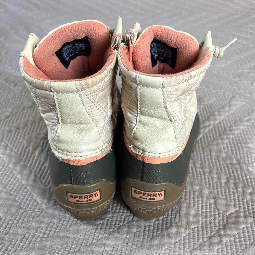 Sperry Boots with Dark Green and Coral Accents - Picture 2 of 5